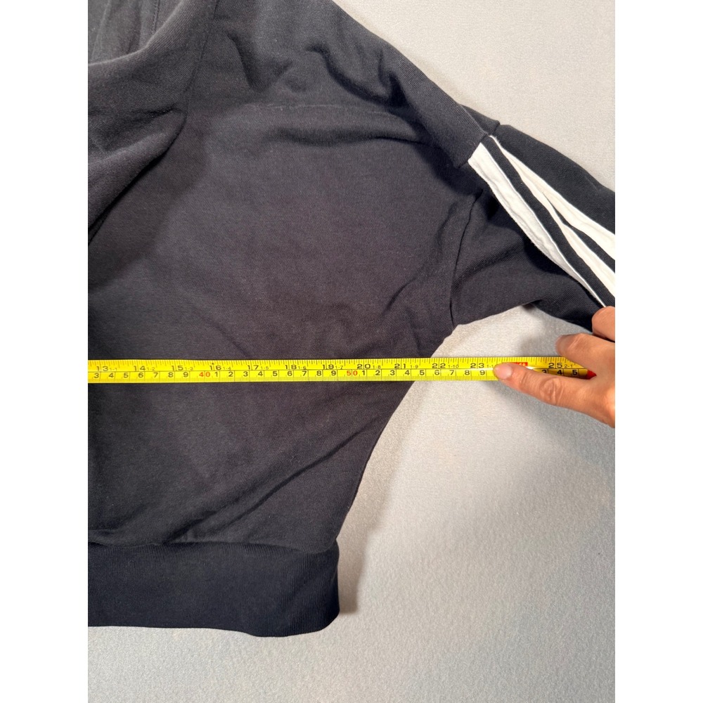 Adidas Womens Quarter Zip Cropped Hoodie Black White Stripes XS - Picture 7 of 7